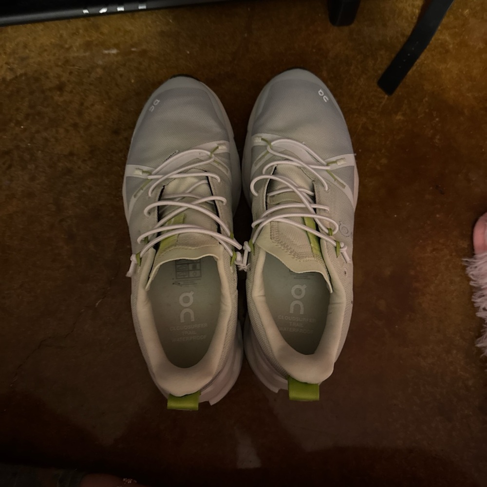 Waterproof On Running Light Gray Sneakers with Lime Accents